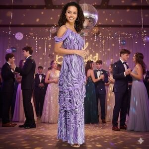 NWOT Size 9 Morgan & Company Lavender Sequin Embellished Tiered Gown